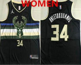Wholesale Cheap Women\'s Milwaukee Bucks #34 Giannis Antetokounmpo Black 2021 Brand Jordan AU Stitched Jersey