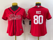 Wholesale Cheap Women's San Francisco 49ers #80 Jerry Rice Red With Patch Cool Base Stitched Baseball Jersey