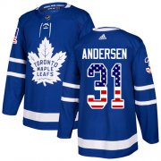 Wholesale Cheap Adidas Maple Leafs #31 Frederik Andersen Blue Home Authentic USA Flag Stitched Youth NHL Jersey