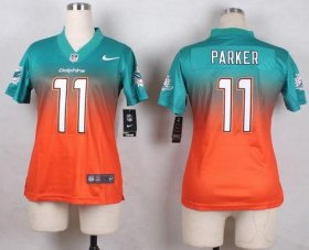 Wholesale Cheap Nike Dolphins #11 DeVante Parker Aqua Green/Orange Women\'s Stitched NFL Elite Fadeaway Fashion Jersey
