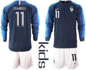 Wholesale Cheap France #11 Dembele Home Long Sleeves Kid Soccer Country Jersey