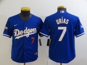 Wholesale Cheap Youth Los Angeles Dodgers #7 Julio Urias Red Number Blue Gold Championship Stitched MLB Cool Base Nike Jersey