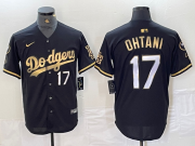 Cheap Men's Los Angeles Dodgers #17 Shohei Ohtani Number Black Gold Fashion Stitched Cool Base Limited Jersey