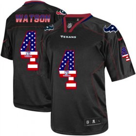 Wholesale Cheap Nike Texans #4 Deshaun Watson Black Men\'s Stitched NFL Elite USA Flag Fashion Jersey