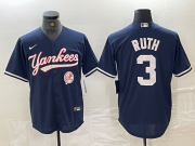Cheap Men's New York Yankees #3 Babe Ruth Navy With Patch Cool Base Stitched Baseball Jersey
