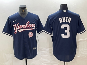 Cheap Men\'s New York Yankees #3 Babe Ruth Navy With Patch Cool Base Stitched Baseball Jersey