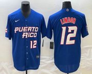 Cheap Men's Puerto Rico Baseball #12 Francisco Lindor Number 2023 Royal World Classic Stitched Jersey