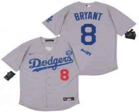 Wholesale Cheap Men\'s Los Angeles Dodgers #8 Kobe Bryant Grey KB Patch Stitched MLB Cool Base Nike Jersey