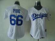 Wholesale Cheap Dodgers #66 Yasiel Puig White Women's Fashion Stitched MLB Jersey