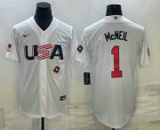 Cheap Men's USA Baseball #1 Jeff McNeil 2023 White World Classic Stitched Jerseys
