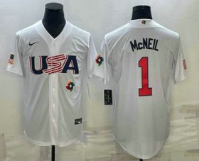 Cheap Men\'s USA Baseball #1 Jeff McNeil 2023 White World Classic Stitched Jerseys
