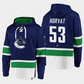Wholesale Cheap Men\'s Vancouver Canucks #53 Bo Horvat Blue All Stitched Sweatshirt Hoodie
