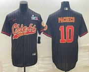 Cheap Men's Kansas City Chiefs #10 Isiah Pacheco Black Pinstripe With Super Bowl LVII Patch Cool Base Stitched Baseball Jersey