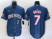 Wholesale Cheap Men's Mexico Baseball #7 Julio Urias Number Navy Blue Pinstripe 2020 World Series Cool Base Nike Jersey 1
