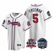 Wholesale Cheap Men Atlanta Braves 5 Freddie Freeman 2021 White World Series With 150th Anniversary Patch Cool Base Stitched Jersey