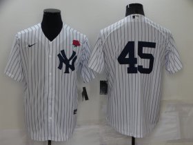 Wholesale Cheap Men\'s New York Yankees #45 Gerrit Cole White No Name Stitched Rose Nike Cool Base Throwback Jersey