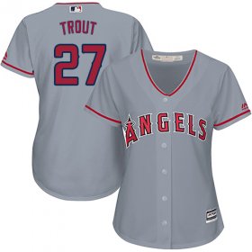 Wholesale Cheap Angels #27 Mike Trout Grey Road Women\'s Stitched MLB Jersey