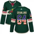 Wholesale Cheap Adidas Wild #64 Mikael Granlund Green Home Authentic USA Flag Women's Stitched NHL Jersey