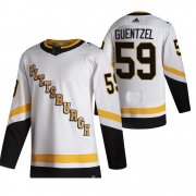Wholesale Cheap Pittsburgh Penguins #59 Jake Guentzel White Men's Adidas 2020-21 Reverse Retro Alternate NHL Jersey