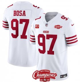 Cheap Men\'s San Francisco 49ers #97 Nick Bosa White 2023 F.U.S.E. With 2-star C Ptach And NFC West Champions Patch Football Stitched Jersey