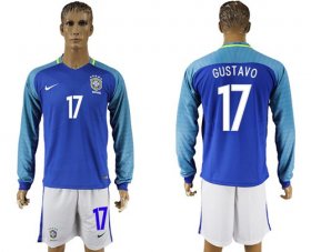 Wholesale Cheap Brazil #17 Gustavo Away Long Sleeves Soccer Country Jersey