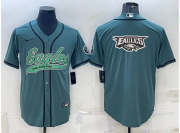 Wholesale Cheap Men's Philadelphia Eagles Green Team Big Logo With Patch Cool Base Stitched Baseball Jersey