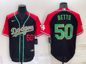 Wholesale Men\'s Los Angeles Dodgers #50 Mookie Betts Number Black Mexican Heritage Culture Night Nike Jersey