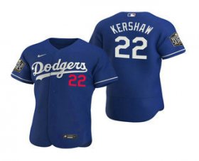 Wholesale Cheap Men\'s Los Angeles Dodgers #22 Clayton Kershaw Royal 2020 World Series Authentic Flex Nike Jersey