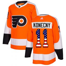 Wholesale Cheap Adidas Flyers #11 Travis Konecny Orange Home Authentic USA Flag Stitched Youth NHL Jersey