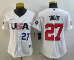 Cheap Women's USA Baseball #27 Mike Trout Number 2023 White World Classic Replica Stitched Jersey