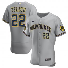 Wholesale Cheap Milwaukee Brewers #22 Christian Yelich Men\'s Nike Gray Road 2020 Authentic Player MLB Jersey