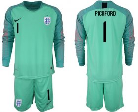 Wholesale Cheap England #1 Pickford Green Long Sleeves Goalkeeper Soccer Country Jersey