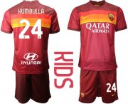 Wholesale Cheap Youth 2020-2021 club Roma home 24 red Soccer Jerseys