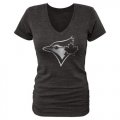 Wholesale Cheap Women's Toronto Blue Jays Fanatics Apparel Platinum Collection V-Neck Tri-Blend T-Shirt Black