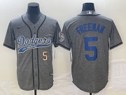 Wholesale Cheap Men's Los Angeles Dodgers #5 Freddie Freeman Number Grey Gridiron Cool Base Stitched Baseball Jersey