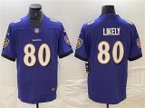 Cheap Men's Baltimore Ravens #80 Isaiah Likely Purple Vapor Limited Football Limited Jersey