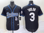 Wholesale Cheap Men's Los Angeles Dodgers #3 Chris Taylor Black With Patch Cool Base Stitched Baseball Jersey