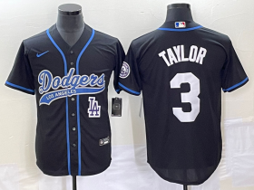 Wholesale Cheap Men\'s Los Angeles Dodgers #3 Chris Taylor Black With Patch Cool Base Stitched Baseball Jersey