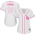 Wholesale Cheap Dodgers #10 Justin Turner White/Pink Fashion Women's Stitched MLB Jersey