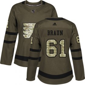 Wholesale Cheap Adidas Flyers #61 Justin Braun Green Salute to Service Women\'s Stitched NHL Jersey