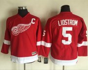 Wholesale Cheap Red Wings #5 Nicklas Lidstrom Red CCM Throwback Stitched Youth NHL Jersey