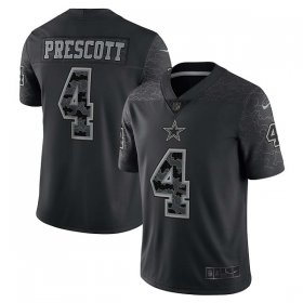 Wholesale Cheap Men\'s Dallas Cowboys #4 Dak Prescott Black Reflective Limited Stitched Football Jersey