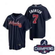 Wholesale Cheap Men Nike Atlanta Braves 7 Dansby Swanson Navy Alternate Stitched Baseball Stitched MLB 2021 Champions Patch Jersey