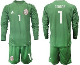 Wholesale Cheap Mexico #1 Corona Green Long Sleeves Goalkeeper Soccer Country Jersey
