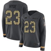 Wholesale Cheap Nike Bills #23 Micah Hyde Anthracite Salute to Service Women's Stitched NFL Limited Therma Long Sleeve Jersey