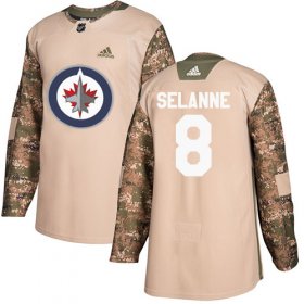 Wholesale Cheap Adidas Jets #8 Teemu Selanne Camo Authentic 2017 Veterans Day Stitched NHL Jersey