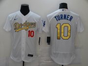 Wholesale Cheap Men's Los Angeles Dodgers #10 Justin Turner White Gold Sttiched Nike MLB Flex Base Jersey