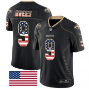 Wholesale Cheap Nike Saints #9 Drew Brees Black Men's Stitched NFL Limited Rush USA Flag Jersey