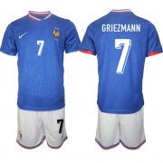 Cheap Men's France #7 Antoine Griezmann Blue 2024-25 Home Soccer Jersey Suit
