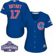 Wholesale Cheap Cubs #17 Kris Bryant Blue Alternate 2016 World Series Champions Women's Stitched MLB Jersey